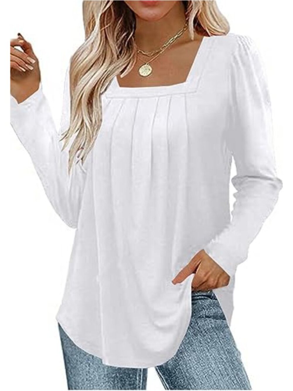 Naivikid Long Sleeve Tunic Top Square Neck Puff Sleeve for Women